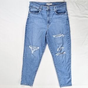 Levi's Blue Denim Distressed High Waisted Mom Jean
